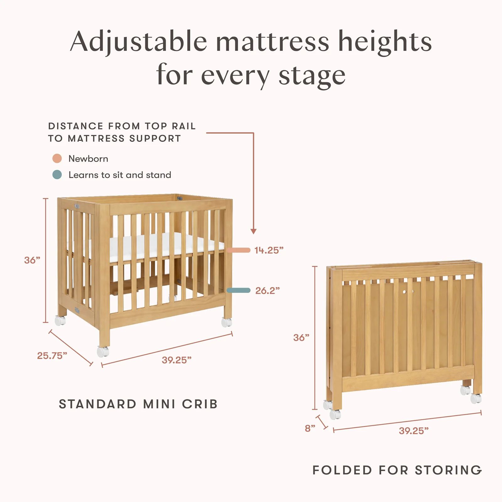 Babyletto Origami Mini Crib size guide
